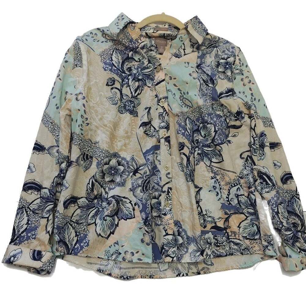 Chico's Wrinkle Resistant Size Large Floral Patchwork Button Down Shirt